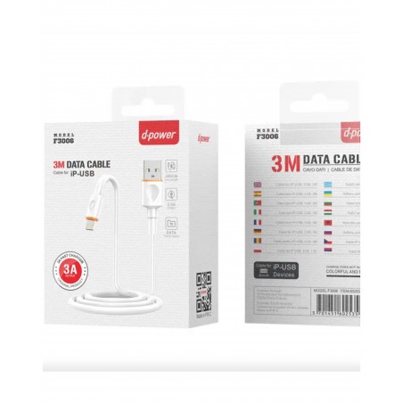 Câble Lightning Mâle à 8 Broches 3,0 m blanc 2,0 A DATA