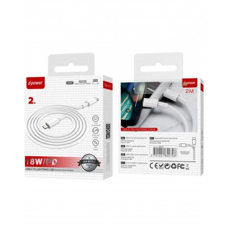 Câble Lightning Mâle à 8 Broches vers USB-C 2,0 m blanc 3,0 A