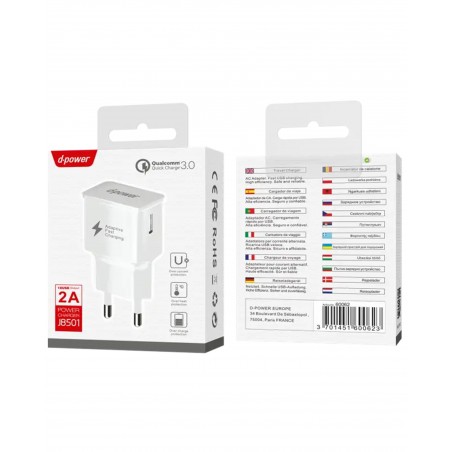 Chargeur Mural 2,0 A 1 sortie USB-A blanc 5 V ou 9 V