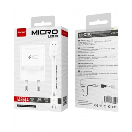 Chargeur Mural 2,0 A + Câble Micro-USB 1,0 m blanc