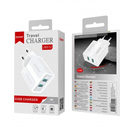 Chargeur Mural 2,4 A 2 sorties USB-A blanc