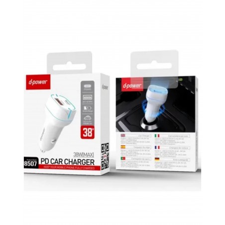 Chargeur de Voiture 2,4 A 2 sorties USB-A + USB-C blanc