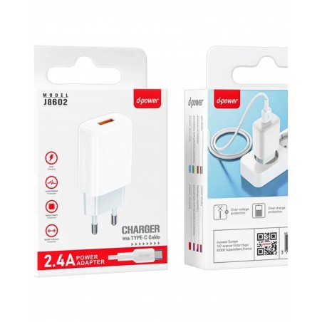 Chargeur USB-A 2,4 A + Câble USB-C 1 m
