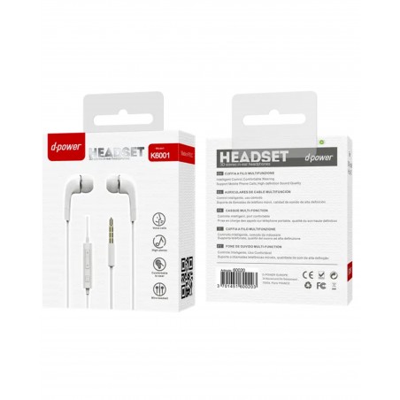 Ecouteurs stéréo Audio intra-auriculaire 3,5 mm 1,20 m – blanc