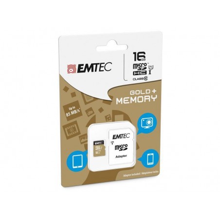 SDHC 16Go EMTEC CL10 Gold Memory UHS-I 45MB/s – Sous blister
