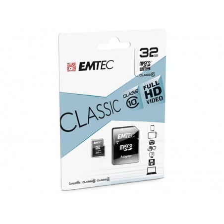 MicroSDHC 32Go EMTEC +Adaptateur CL10 CLASSIC – Sous blister