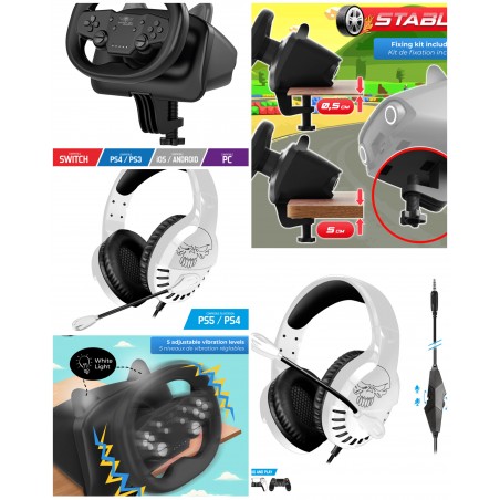 Volant de jeu Video Bluetooth Pro Race Pro RWPABK compatible IOS ANDROID PS3 PS4 Switch PC Spirit of gamer + casque gamer