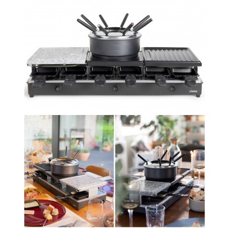 Appareil à fondue électrique 12 Personnes + Appareil à raclette 1 650 W 12 caquelons avec revêtement antiadhésif