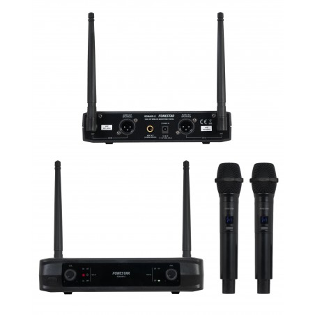 Microphone sans fil double à main Pro UHF processeur audio DSP DJ PARTY karaoké 2 CANAUX Sortie symétrique et asymétrique