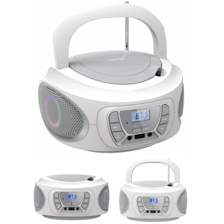 Radio portable avec lecteur CD USB/MP3 tuner FM+ blanche LED RGB