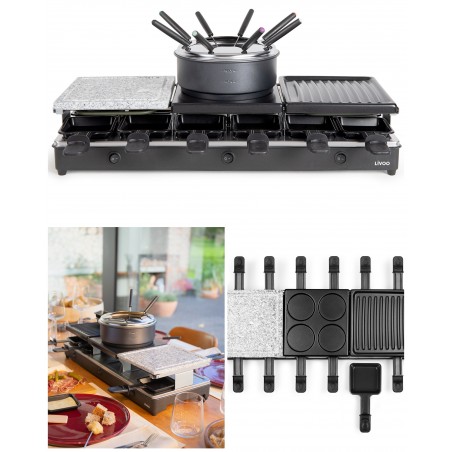 Appareil à fondue électrique 12 Personnes + Appareil à raclette 1 650 W 12 caquelons avec revêtement antiadhésif