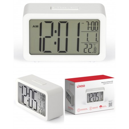 RÉVEIL numérique LED blanc DOUBLE ALARME horloge 24 h Affichage de la température