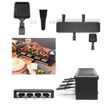 Appareil Raclette-Grill-Plancha 800 W 4 PERSONNES 4 poêlons + 4 raclettes HQ