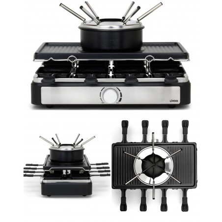 Appareil à Raclette-Grill-Plancha-Fondue-crêpière 1 400 W 8 PERSONNES 8 poêlons + 8 raclettes 8 piques HQ