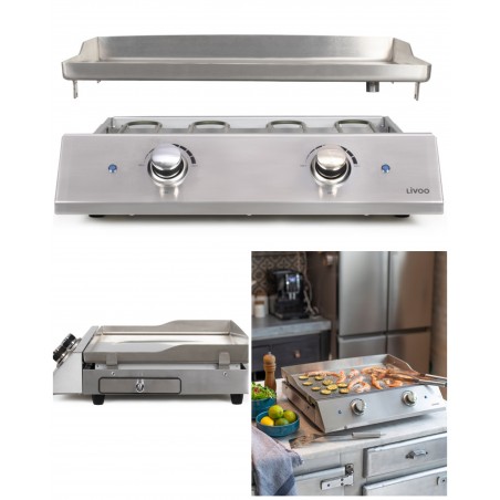 Plancha Inox grill électrique professionnel 2 800 W Grande surface de cuisson antiadhésive 2 thermostats ajustables
