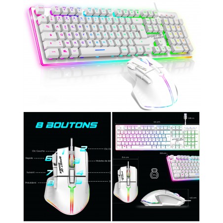Pack gamer blanc filaire Spirit of gamer RGB Pro + souris filaire