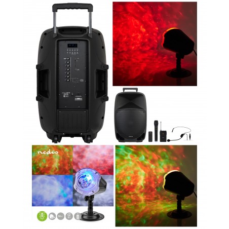 Sono portable 15’’ Pro sur batterie party karaoké Bluetooth 250 w USB TWS msd + micro-main sans fil + micro-serre tete
