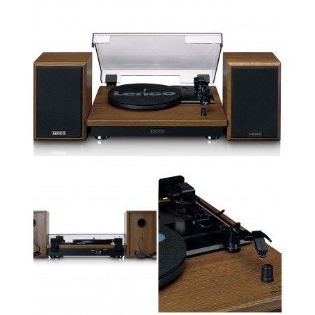Platine vinyle LENCO Bluetooth stéréo 3 vitesses 33/45/78 tours + 2 HAUT – PARLEURS BOIS 2 × 10 W RMS