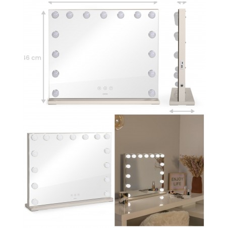 Miroir de maquillage Hollywood 56 × 44 cm Éclairage LED avec 15 ampoules