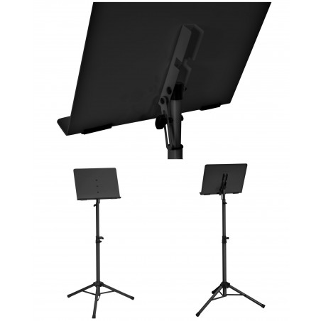 Pupitre Musique inclinable métallique plein noir tôle pleine Pliable Ajustable 60-125 cm Support partition