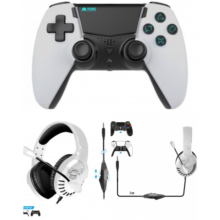 Pack manette PS5 manette Bluetooth blanche 3.5 JACK + casque gamer Pro-H3 PS4-PS5 PlayStation