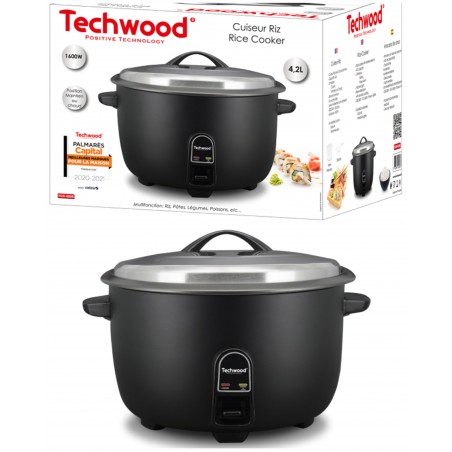 Cuiseur à Riz noir 4,2 L 1 600 W – Cuve amovible anti-adhérente – Couvercle en Inox – Arrêt automatique