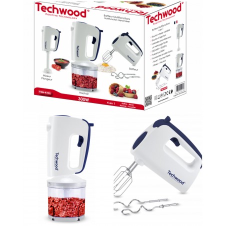 Mixeur Batteur Hachoir électrique 300 W 5 Réglages de Vitesse Fonction Turbo 2 batteurs 2 crochets pétrisseurs
