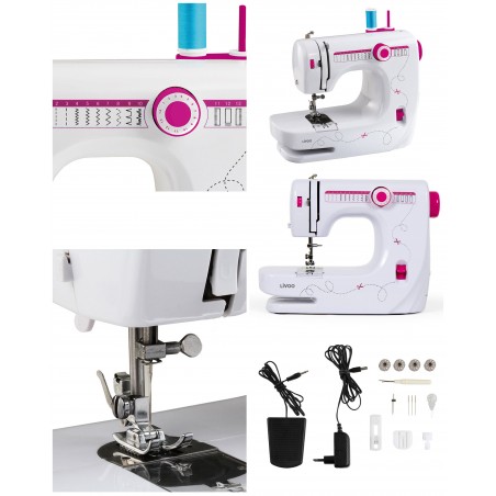 Machine à coudre, 14 modeles intégrés blanc avec 1 double aiguille