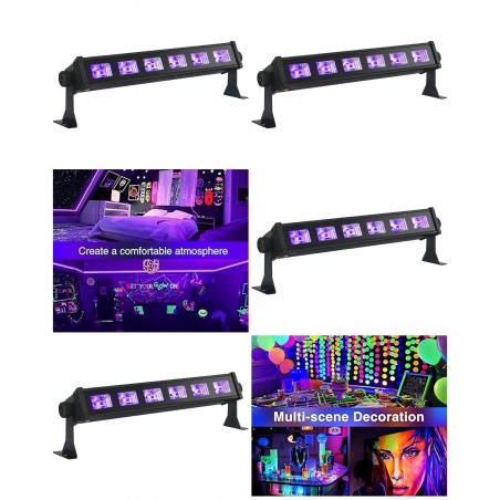 Jeux de lumière pack de 4 BARRES UV à 6 LED 6 × 3W lumière noire soirée fluo PA DJ LED MIX sono BAR CLUB LASER