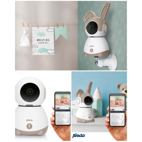 Moniteur bébé Wi-Fi avec caméra HD (1920 × 1080p) blanc-Taupe Vision nocturne infrarouge