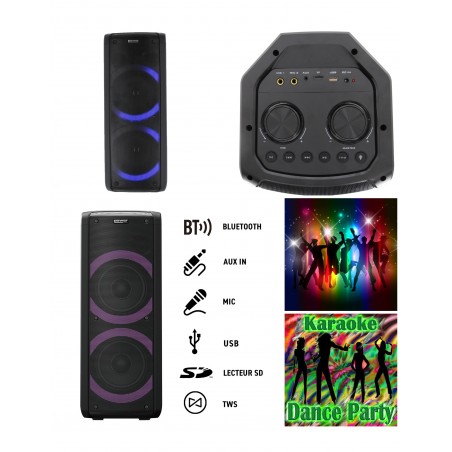 Sono enceinte portable 200 w sur batterie /sd/USB/bt/mp3 + TWS LED RGB