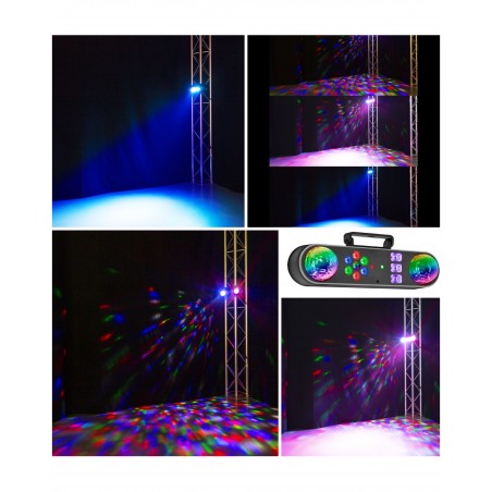 Effet jeux de lumière 5-en-1 DMX combine 7 LED Grande puissance RGB + 3 LED UV + 2 LEDBALL RGB + Laser rouge et vert