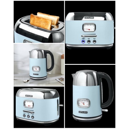 Cafetière bleu pastel rétro vintage 2 200 W + grille-pain rétro vintage bleu DESIGN 2 TRANCHES 1 000 W COULEUR bleu pastel