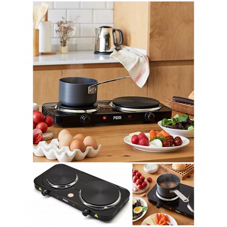 Double Plaque Chauffante électrique 2 Foyers 2 500 W Protection contre la surchauffe noire
