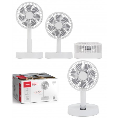 Ventilateur sur pieds blanc de bureau pliable et rechargeable sans fil sur batterie