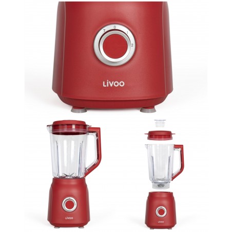 Blender rouge 600 W 1,5 L 2 Vitesses + Impulsions Turbo lames en acier Inoxydable